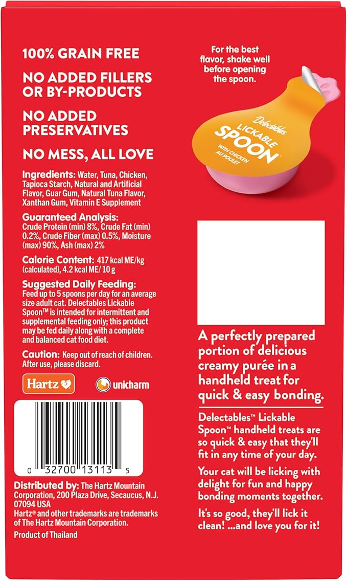 Hartz New Delectables Lickable Spoon Interactive Lickable Cat Treats for Quick & Easy Bonding, Chicken 32ct