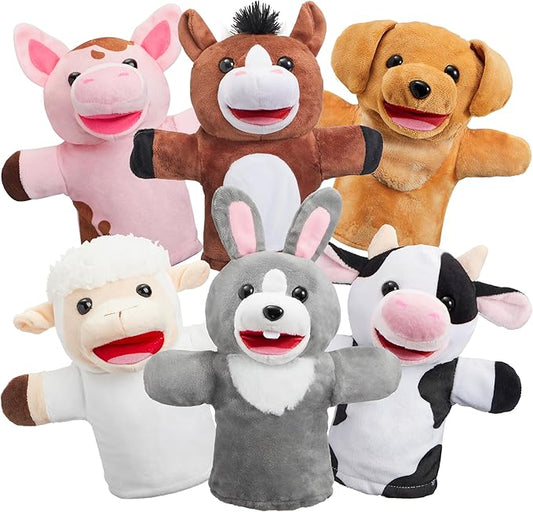 JOYIN 6Pcs Kids Hand Puppet Set with Working Mouth, Toddler Animal Plush Toy Includes Pig, Sheep, Dairy Cow, Dog, Goat, and Horse for Show Theater, Birthday Gifts for Boys Girls, Gifts for Christmas
