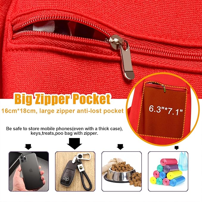 Tomkas Small Dog Sling Carrier - Zipper Pocket & Classic Strap - for 3-10 lbs Pets(Red)