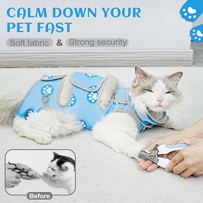 Supet Cat Grooming Hammock, Self-Adhesive Cat Nail Clipper Hammock, Soft Fabric Cat Wrap for Cutting Nails, Quickly Calm Down for Medicine, Teeth Brushing, Ear Cleaning