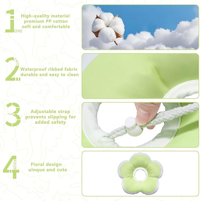 Cat Cone Collar Soft, Waterproof Cats Cones to Stop Licking After Surgery, Adjustable Soft Elizabeth Cats Collars for Wound Healing, Flower Shape Cat Recovery Collar (Green, Small)