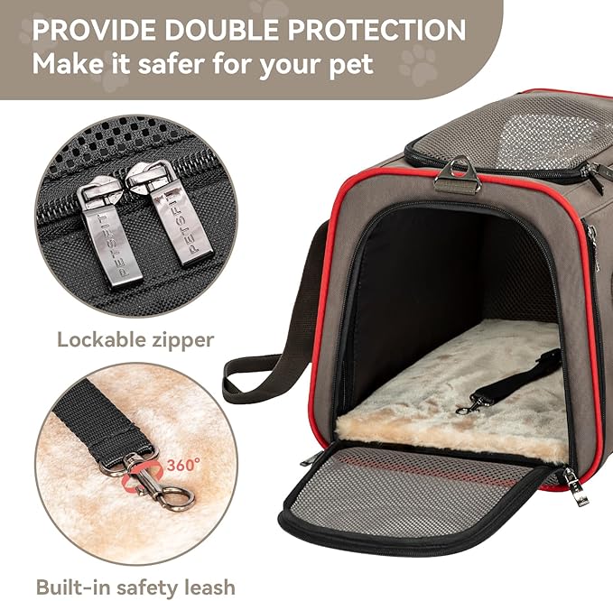 Petsfit Expandable Cat Carrier Dog Carriers,Airline Approved Soft-Sided Portable Pet Travel Washable Carrier for Kittens,Puppies,Removable Soft Plush mat and Pockets,Locking Safety Zippers
