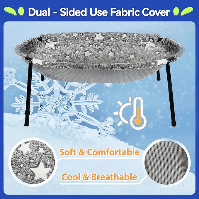 Elevated Cat Bed, Glow-in-The-Dark Fabric Cat Hammock Bed for Large Indoor Cats, Machine Washable & Breathable Cover, Tool Free Easy Assembly, up to 66Lbs (Gray, L)