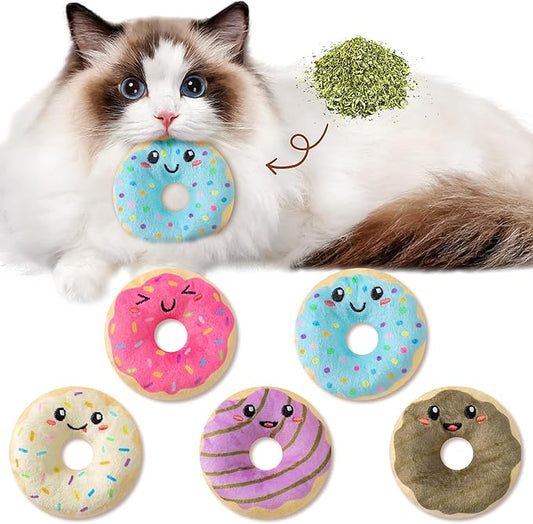 L1rabe Fall Donut Catnip Stuffed Toys - 5Pcs Funny Dessert Cat Toys Black Cat Appreciation Day Pet Supplies, Indoor Cats Chew Bite Teething Tools Kittens Catmint Birthday Gifts Interactive Supplies