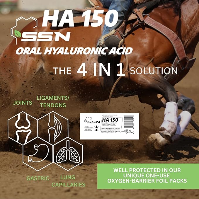 SSN HA 150 - 4 In 1 Horse Supplement - 60 Servings - Equine Joint, Gastric, Ligament/Tendon, Lung Capillary Health - Glucosamine Alternative - (60 Pack, 150mg Sodium Hyaluronate per Serving)