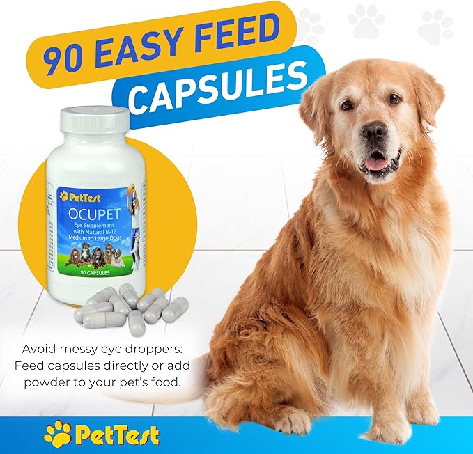 Ocupet Advanced Vision and Eye Health Supplement for Medium to Large Dogs Packed with Natural B12, Grape Seed Extract and Lutein to Support Pets with Diabetes or Eye Related Conditions-90 Capsules