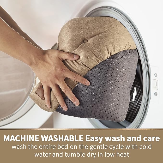 Asvin Medium Dog Bed for Medium Dogs, Cat Beds for Indoor Cats, Pet Bed for Puppy and Kitty, Extra Soft & Machine Washable with Anti-Slip & Water-Resistant Oxford Bottom, Light Brown, 25 inches