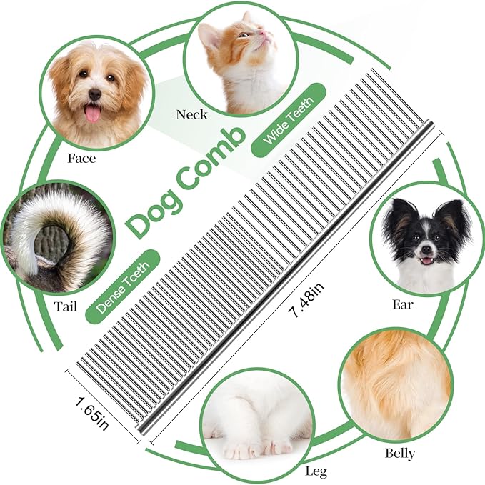 Dog & Cat Brush,Pet Grooming Kit 4PCS- Dog Brush for Shedding| A Pair Pet Hair Removal Gloves| Metal Comb for dog.Removes Undercoat, Loose Hair, Tangled, Dirt and Massages. All hair Types