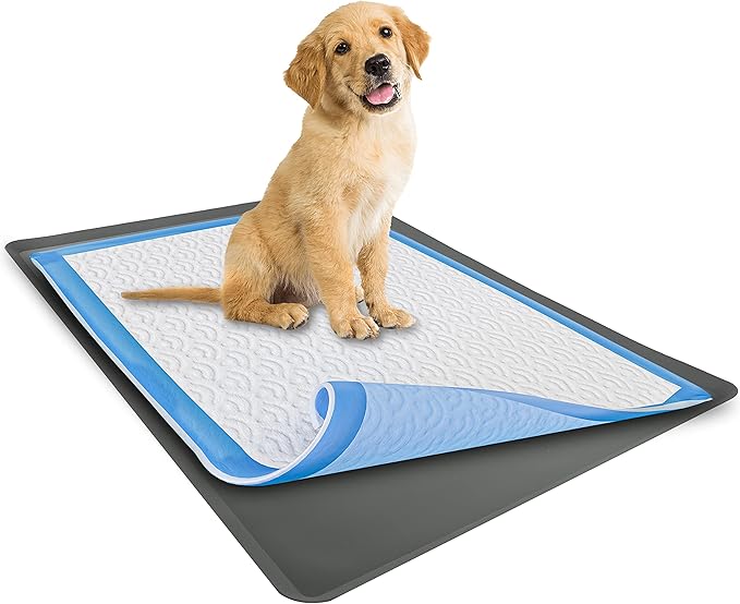 TidyFriend Dog Pee Pad Holder Tray Fits for 24” x 36” Wee Wee Pee Pads - Stable Grip, Raised Edges, Quick-Wipe Silicone Surface Dog Potty Tray Holder for Indoor Flooring Protection (Grey)
