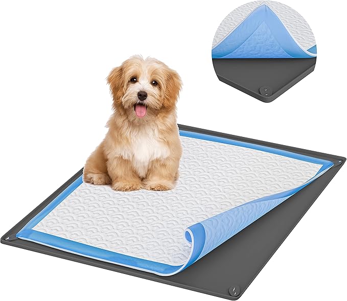 TidyFriend Pee Pad Holder Tray 36 x 36 Inches, Puppy Pad Holder, Easy to Clean and Store Pee Pad Holder for Dogs, Silicon Training Pad Holder, No Spill Puppy Pad Holder (Grey)