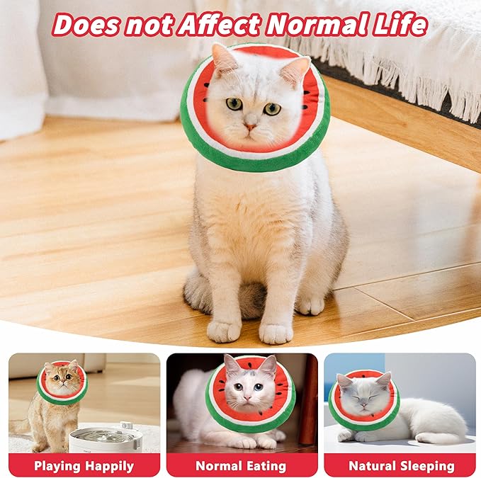 Soft Cat Cone Collar, Cute Cat Recovery Collar Suitable for Small, Medium, Large Cats,Elizabethan Neck Collar for Cats After Surgery (Watermelon, Small)