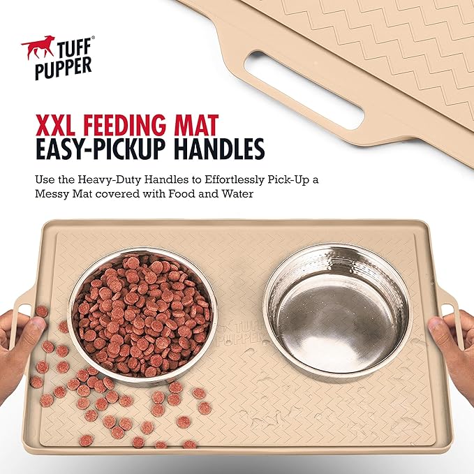 Tuff Pupper 36x24 XXL Dog Feeding Mat for Food and Water | Dog Food Mats for Floors | Waterproof Dog Water Bowl Mat | Dog Placemats Pet Food Mat | Silicone Feeding Mat for Cats and Cat Bowls