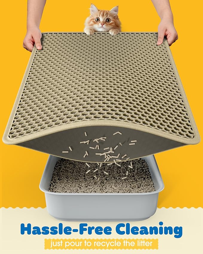 Cat Litter Mat - 23.2'' x 14.6'' Small Litter Trapping Mat, Easy to Clean Litter Box Mat, Waterproof, Urine-Proof, Non-Slip Kitty Litter Mats for Floor, Beige