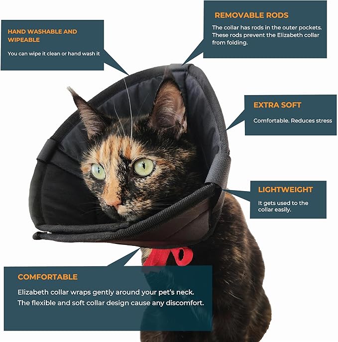 Cat Cone Collar - Soft Adjustable Cat Elizabethan Healing Collar – Lightweight Wound‑Protection Neck Cone for Licking/Biting Prevention, Fits Neck 6.5″–10.5″, Ideal Post‑Surgery & Injury Care