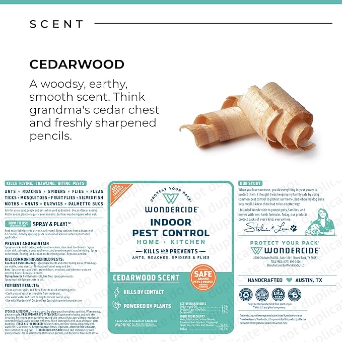 Wondercide - Indoor Pest Control Spray for Home and Kitchen - Ant, Roach, Spider, Fly, Flea, Bug Killer and Insect Repellent - with Natural Essential Oils - Pet and Family Safe — Cedarwood 32 oz