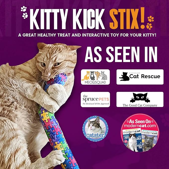 Kitty Kick Stix 15" Original Catnip Kicker Toy (Set of 2), Handmade in USA by Cat Lovers, Interactive Natural Cat & Kitten Toy, Packed with 100% Potent Catnip for All Breeds (Happy Cats)