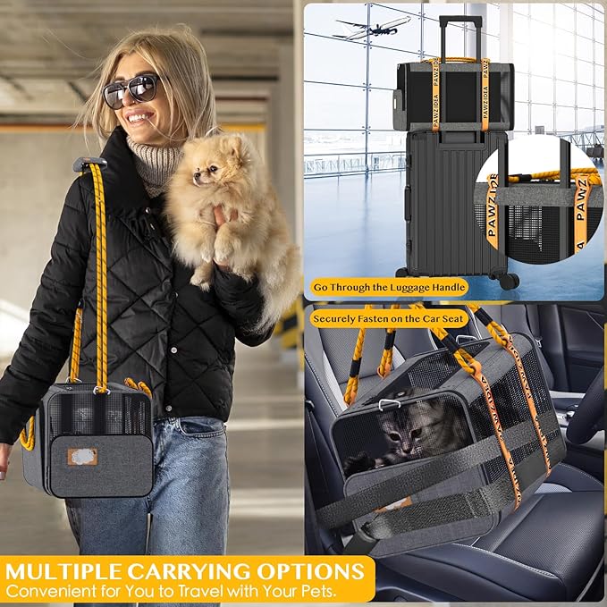 PAWZIDEA Double Pet Stroller with 2 Detachable Carriers, Portable Dog Crate for Car Travel & TSA-Approved Expandable Cat Carrier, Foldable Lightweight Jogger Stroller for 2–4 Cats or Small/Medium Dogs