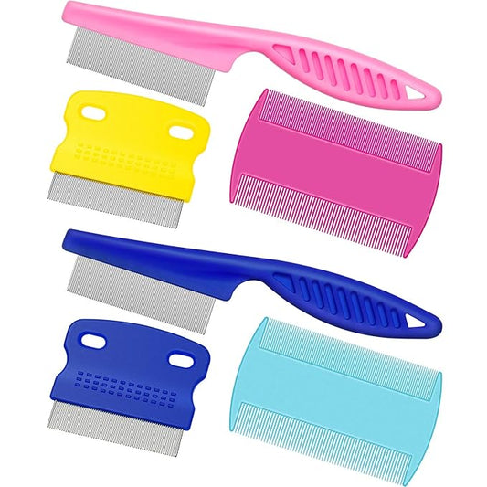 6 Pieces Pet Lice Combs Dog Grooming Flea Cat Tear Stain Comb for Removal Dandruff, Hair Stain, Nit(Pink, Light Blue, Dark Blue, Yellow)