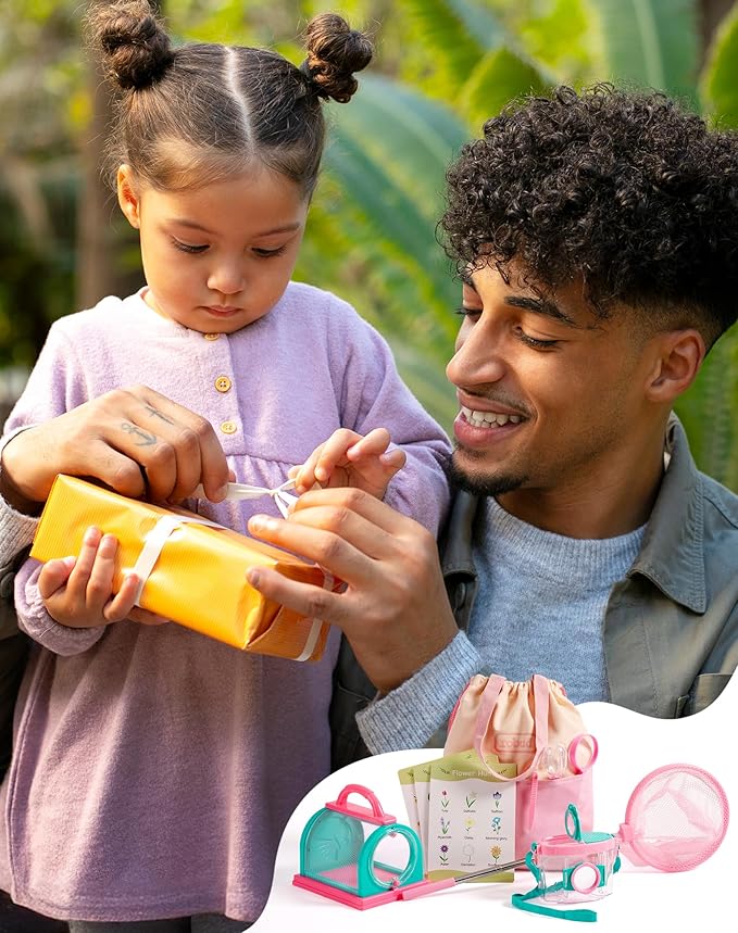 ROBUD Kids Explorer Kit, Bug Catcher Kit with Bag Kit, Pink Outdoor Exploration Set for Camping, Montessroi Toy for Kids Coming Closer to Nature，WRP28