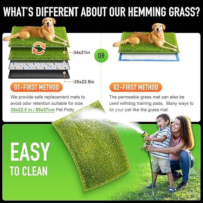 Hompet Artificial Grass for Dogs, 34"x21", Professional Dog Grass Mat, Easy to Clean with Drainage Holes, Potty Training Pad and Replacement Fake Grass Turf, Outdoor Rug Patio Lawn Decoration