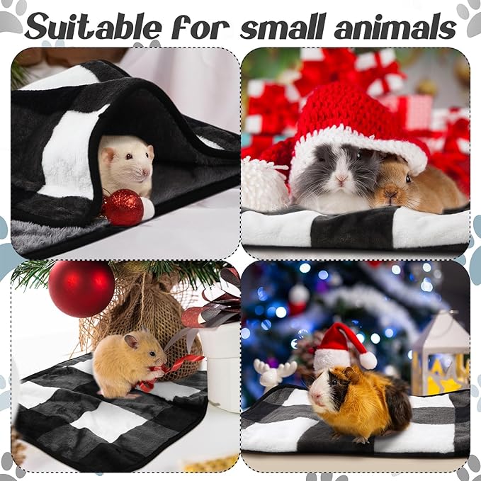 Reginary 4 Pcs Waterproof Guinea Pig Blankets Washable Small Animal Fleece Bedding Absorbent Guinea Pig Cage Liners Reusable Pet Pee Pad Sleep Mat for Hamster Ferret(Gray Plaid,24 x 16 Inch)