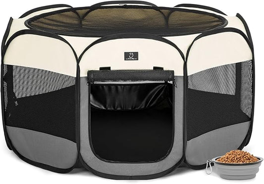 A4Pet Cat Playpen, 39.5” Pop Up Dog Playpen with Bowl, Suitable for Puppies, Kittens, and Small Animals, Removable Zipper & Mesh Panel(16”W × 10”H)