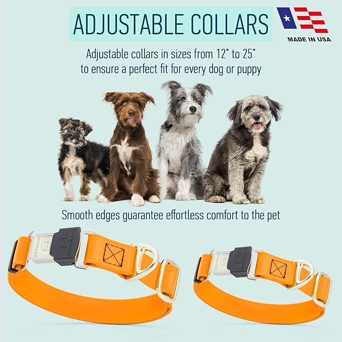 Dogline Biothane Waterproof Dog Collar with Herm Sprenger Black Stainless Steel Quick Release Buckle – Heavy Duty Tactical Durable Collar for Dogs – Comfortable Pet Collar W3/4" L12-19 Tangerine