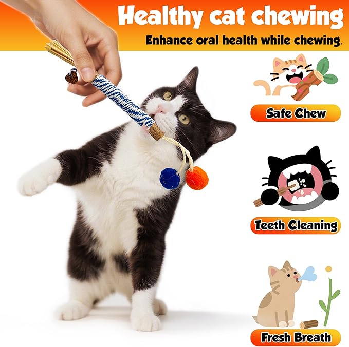 Catnip 4PCS Chew Stick with Wrapped Cotton Rope – Natural Dental Care Cat Toy for Teeth Cleaning & Gum Health, Satisfies Chewing Instincts, Safe & Long-Lasting Kitten Teething Toy