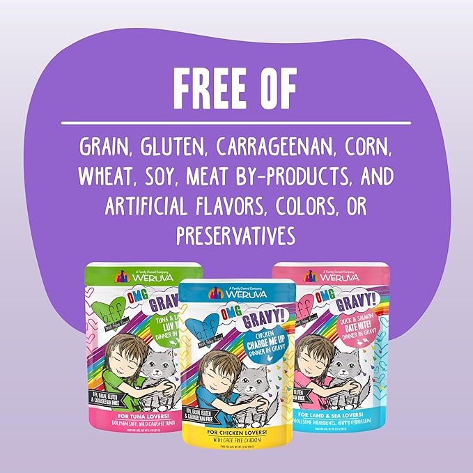 Weruva B.F.F. OMG - Best Feline Friend Oh My Gravy!, Tuna & Duck Devour Me with Tuna & Duck in Gravy Cat Food, 3oz Pouch (Pack of 12)