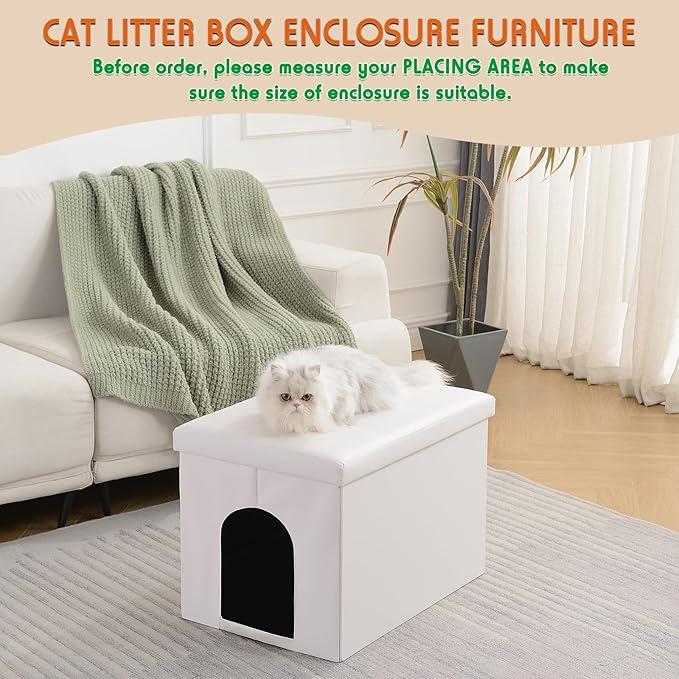 MEEXPAWS Cat Litter Box Enclosure Furniture Hidden, Cat Washroom Bench Storage Cabinet |Large 25.6'' x 17.7'' x 17.7''| Dog Proof | Waterproof Inside/Easy Clean | Easy Assembly | Odor Control(White)
