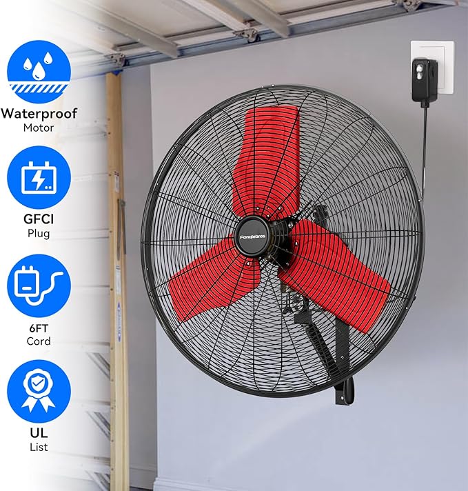 Pro 9500 CFM 24" Outdoor IP44 Waterproof Wall Mount Fan, 3-Speed Oscillating Metal Fans with Enclosure Motor, Heavy Duty Wall Fan for Patio, Warehouse, Garage, and Jobsite