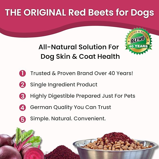 Olewo Original Red Beets for Dogs – Natural Anti Itch for Dogs, Dog Food Topper, Immune, Cleansing, Skin & Coat Support, Dehydrated Whole Food Dog Multivitamin, Fiber for Dogs, 1 lb