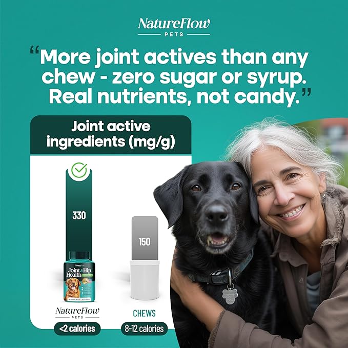 Joint Supplement for Dogs, Power of Nature Made in USA, Up to 100 Days, Unique Formula: Green-Lipped Mussel, Glucosamine, Chrondroitin, MSM, Devils Claw, Hip and Joint Supplement, All Breeds - 50 ct