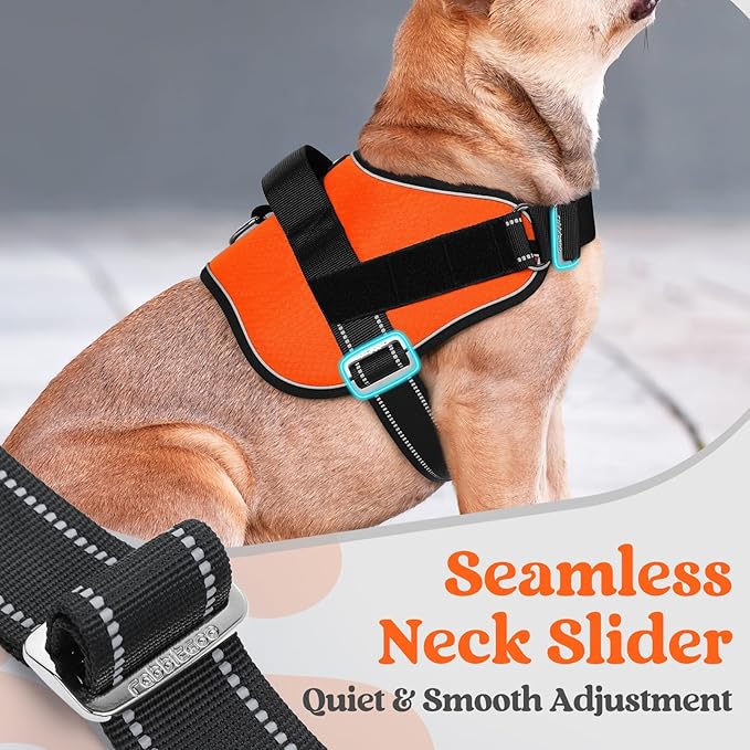 rabbitgoo Dog Harness for Large, Easy On Pet Vest with One Buckle, No Pull Adjustable Service Harness with D-Ring & Handle, Reflective for Safety Walking, Training, Orange, L