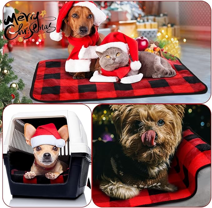 Reginary 4 Pcs Waterproof Guinea Pig Blankets Washable Small Animal Fleece Bedding Absorbent Guinea Pig Cage Liners Reusable Pet Pee Pad Sleep Mat for Hamster Ferret (Red Plaid,24 x 16 Inch)