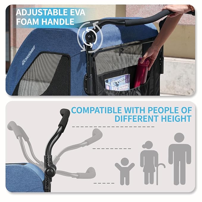 EchoSmile Heavy-Duty Large Dog Stroller with Shock-Absorbing Wheels, Foldable Pet Travel Carrier for Medium & Large Dogs, 5 Mesh Windows, 160 lbs Capacity, Easy Assembly & Storage