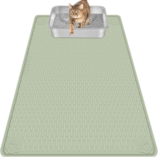 Cat Litter Mat, Extra Large 40" x 28" Silicone Mat Litter Trapping Mat for Scatter Control, Soft on Kitty Paws, Easy to Clean (Green)