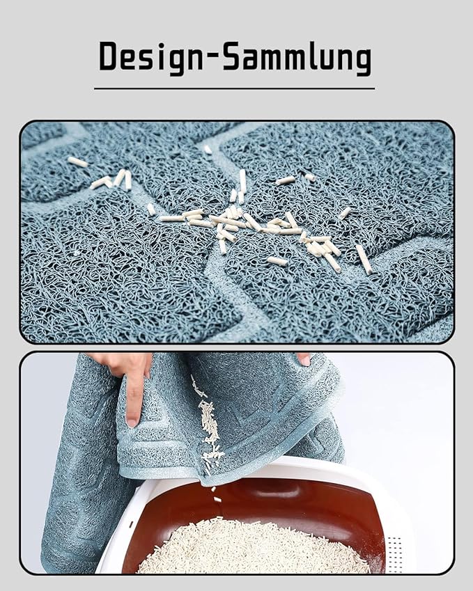 Yimobra Cat Litter Mat, 35.4"x23.6" Litter Box Mat with Litter Lock Mesh, Soft Cat Litter Mat Litter Trapping Mat, Easy to Clean, Non-Slip, Water Resistant, Litter Free Floors, Tea Blue