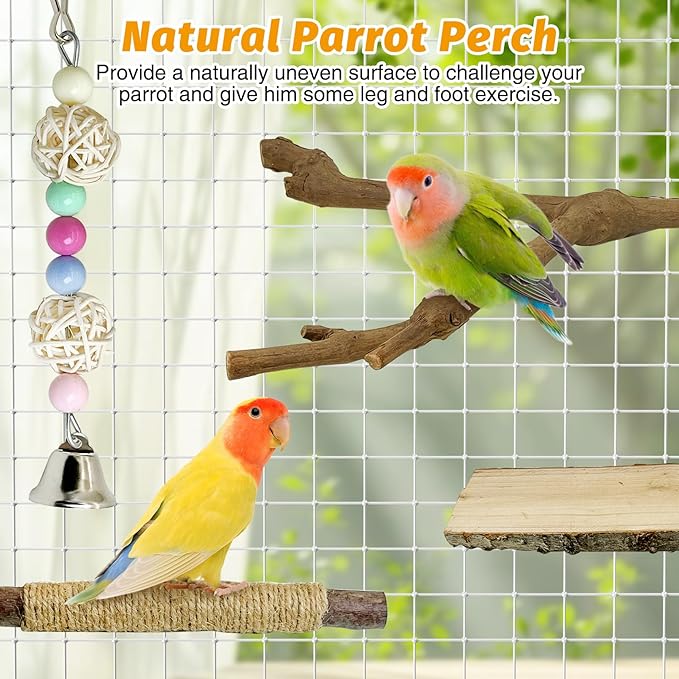 kathson 5pcs Natural Parrot Perch for Cage Wooden Bird Perches Grape Bird Stick Parakeet Climbing Standing Branches Toy Chewable Cage Accessories for Small Budgies Cockatiels Lovebirds