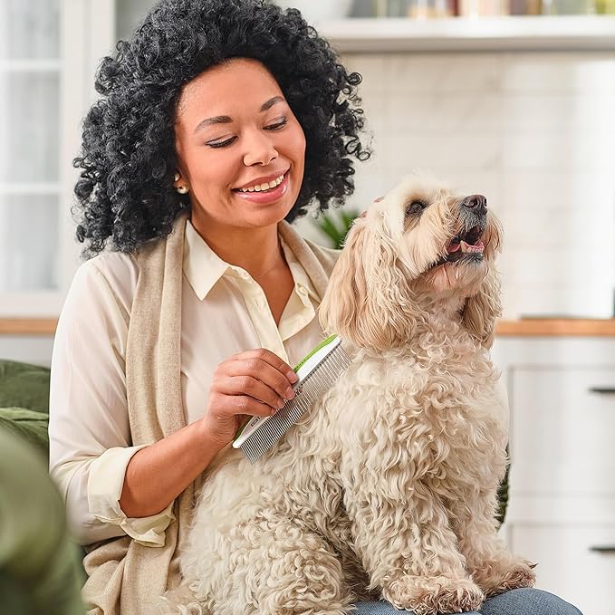 Dog & Cat Comb – Removes Tangles, Knots, and Matted Fur – Grooming Tool with Stainless Steel Teeth and Non-Slip Handle – Best Pet Hair Comb for Home Grooming Kit – Includes eBook Guide