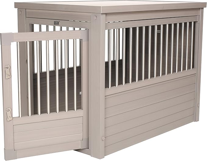New Age Pet ECOFLEX Dog Crate End Table - Furniture-Style Pet Crate for Crate Trained Dogs - Stainless Steel Tubing & a Latched Closure - 10 Year Manufacturer's Warranty