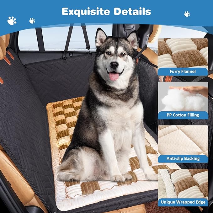 VClife Dog Bed Mat for Car Backseat Extender, Anti Slip Plaid Pet Bed Mat for Car Backseat Extender, Furry Dog Sofa Couch Cover, Washable Travel Dogs Bed for Cars, SUV, Small Truck, 59"×27.6"