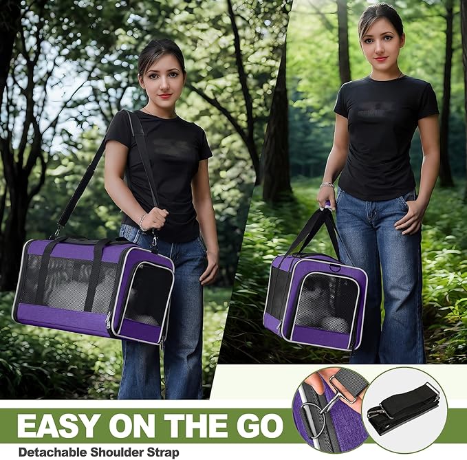 Per Carrier for Cat 18x11x11 Inch FAA Complaint, Kitten Taxi Top Load Soft Cloth Bag, Small Animal Portable in Cabin Crate Shih Tzu Dog Kennel Carry Case, 4-Sided-Ventilated Kitty Purse Purple