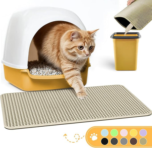 Cat Litter Mat - 23.2'' x 29.1'' Large Litter Trapping Mat, Easy to Clean Litter Box Mat, Waterproof, Urine-Proof, Non-Slip Kitty Litter Mats for Floor, Beige