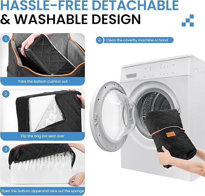 Dog Car Seat for Small Dogs - Puppy Car Seat with Safety Strap & Waterproof Padding, Portable Pet Carrier for Cars, Trucks & SUVs, Comfortable Elevated Bed for Pets Up to 35lbs (Black/Grey)