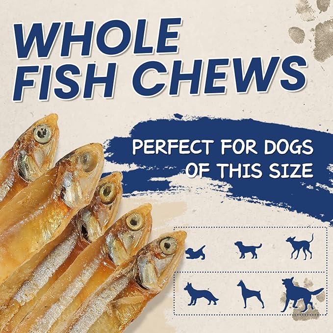 Whole Fish Treats for Dogs Cats, Air Dried -100% Wild-Caught Fish Treat, Only Two Ingredient, High in Protein and Omega-3, 8oz