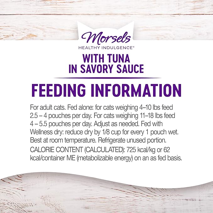 Wellness Healthly Indulgence Morsels Adult Wet Cat Food, Natural, Protein-Rich, Grain Free, 3 Ounce Pouch, 24 Pack, (Tuna)
