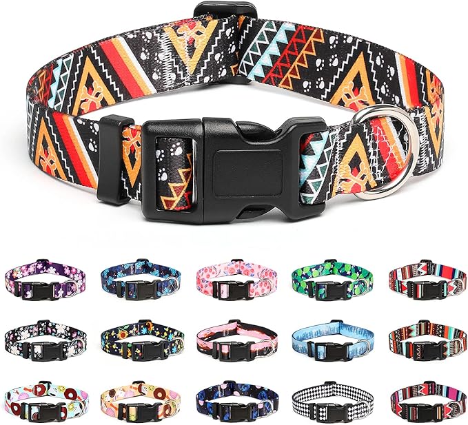 Mercano Adjustable Dog Collar - Special Design Patterns, Soft Nylon Comfortable Durable Pet Collar for Small Medium Large Dogs (S, Ethnic Gold)