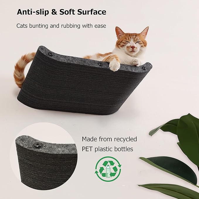 Wall Mounted Cat Shelves and Perches,Scratchable Cat Beds & Furniture for Indoor Cats, Soft PET Felt Feline Climbing Wall Set, Modern Jungle Gym System for Lounging and Sleeping (Set of 4-Grey)