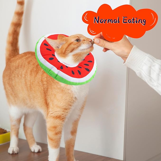 Cat Cone Collar Soft, Adjustable Cat Recovery Collars Kitten Cones to Stop Licking, Cute Donut E Collar After Surgery, Anti-Lick Wound Healing Elizabethan Collar for Kittens (Watermelon, Small)